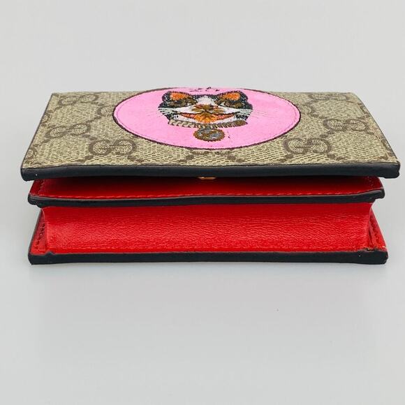 NIB Gucci GG Supreme Monogram Bosco Patch Card Case Wallet Beige Malva Hibiscus - Picture 6 of 14